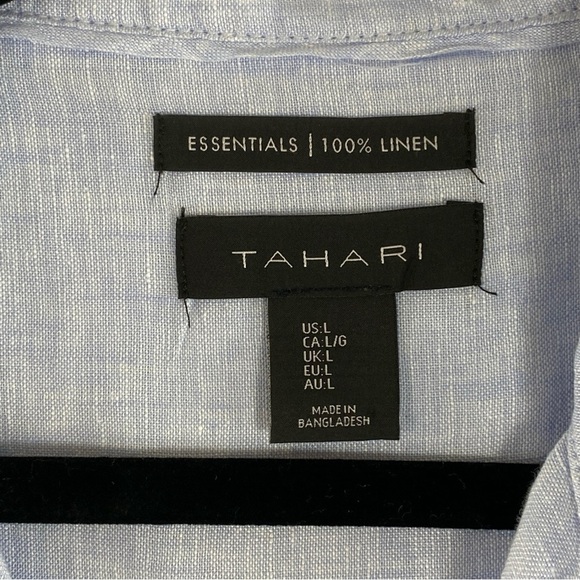 Tahari Women’s Sky Blue Gray‎ 100% Linen Button Front Top Blouse Tunic Sz L - Picture 4 of 13